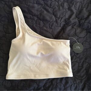 Klassy Network Cream Ribbed Crop Top